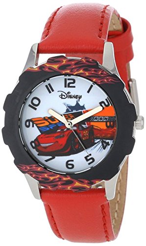 Disney Kids W001010 Tween Cars Stainless Steel Printed Bezel Red Leather Strap Watch