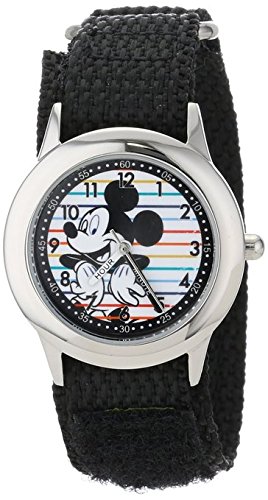Disney Kids W001018 Mickey Stainless Steel Time Teacher Watch with Black Nylon Strap