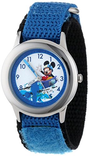 Disney Kids W001019 Mickey Stainless Steel Time Teacher Watch with Blue Nylon Strap