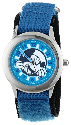 Disney Kids W001020 Mickey Stainless Steel Time Teacher Watch with Blue Nylon Strap