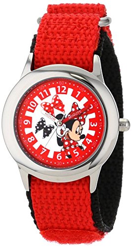 Disney Kids W001027 Minnie Stainless Steel Time Teacher Red Nylon Strap Watch