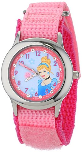 Disney Kids W001040 Cinderella Glitz Stainless Steel Time Teacher Watch With Pink Nylon Band