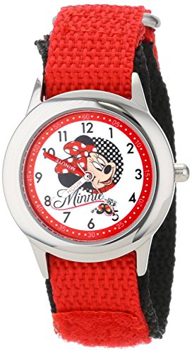 Disney Kids W001042 Minnie Time Teacher Stainless Steel Watch with Red Nylon Band