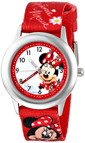 Disney Kids W001225 Minnie Mouse Time Teacher Stainless Steel Watch With Red Printed Band