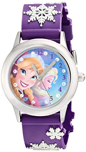 Disney Kids W002034 Elsa and Anna Stainless Steel Watch with Purple Plastic Band