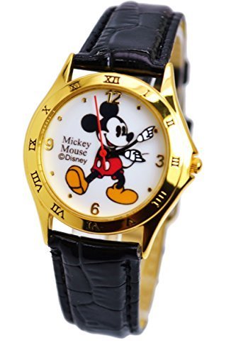 Unisex ARMBANDUHR Disney Mickey Maus Vintage goldfarbene Analog Display Schwarz Band 22 9 cm
