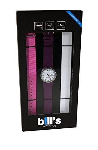 Bills Addict 3Pack Set NylonBand Pink LederBand Lila SlapBand Weiss Unisex Analog