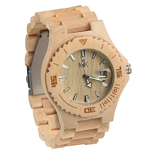 Holz Armbanduhr fuer Maenner Frauen Maui Kool Lahaina Collection Ahorn Analog Holz Uhr mit Bambus Geschenk Box