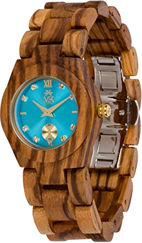 Holz Uhr fuer Frauen Maui Kool Hana Collection Zebra Holz Uhr mit Tuerkis Face