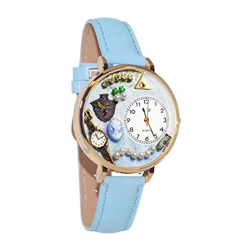 Drollige Uhren Lover Jewelry Perlen Babyblau blau Leder und goldfarbener Unisex Armbanduhr Analog Leder G 0910013