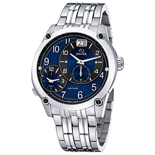 JAGUAR Damen Herren-Armbanduhr Fashion analog Edelstahl-Armband silber Quarz-Uhr Ziffernblatt blau-schwarz UJ629E