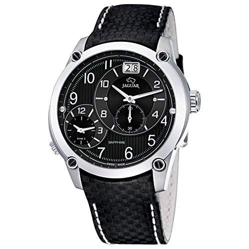 JAGUAR Damen Herren-Armbanduhr Fashion analog Leder-Armband schwarz Quarz-Uhr Ziffernblatt schwarz-bronze UJ630G