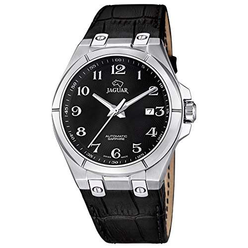 JAGUAR Herren-Armbanduhr Elegant analog Leder-Armband schwarz Automatik-Uhr Ziffernblatt schwarz UJ6706