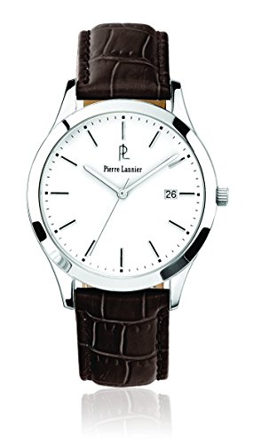 Pierre Lannier 230 C104 Elegance Classic Armbanduhr Quarz Analog Weisses Ziffernblatt Armband Leder braun