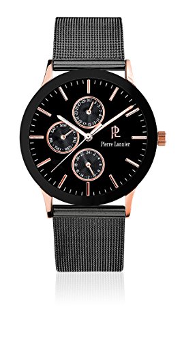 Pierre Lannier 207 G038 Elegance Style Armbanduhr Quarz Analog Zifferblatt schwarz Armband Stahl vergoldet schwarz