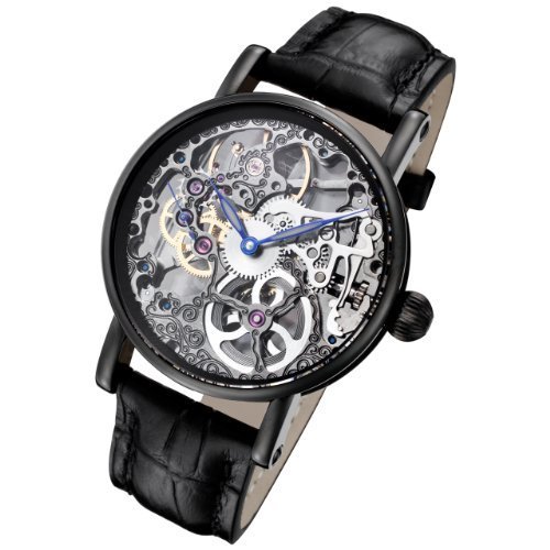 Rougois Tattoo Black Mechanical Skeleton Watch RS10003