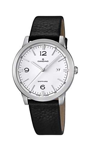 Candino Herren Quarz-Uhr mit weissem Zifferblatt Analog-Anzeige und schwarz Lederband C45111