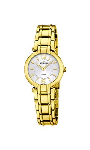 Candino Damen Quarzuhr mit weissem Zifferblatt Analog-Anzeige und Gold Edelstahl vergoldet Armband C45751