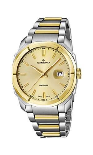Candino Herren Armbanduhr Quarz mit Gold Zifferblatt Analog-Anzeige und zweifarbigem Armband Edelstahl C45871