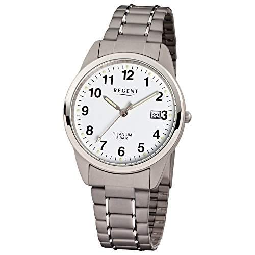 Regent Armbanduhr Titan Herrenuhren-Kollektion Herren-Uhr mit Titan Metall-Armband grau silber analoges Quarzwerk D1URF432