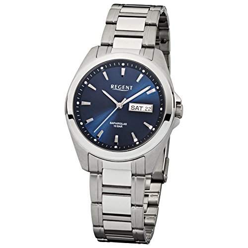 Regent Armbanduhr Herrenuhren mit Metallband-Kollektion Herren-Uhr mit Edelstahl-Armband silber analoges Quarzwerk D1URF526
