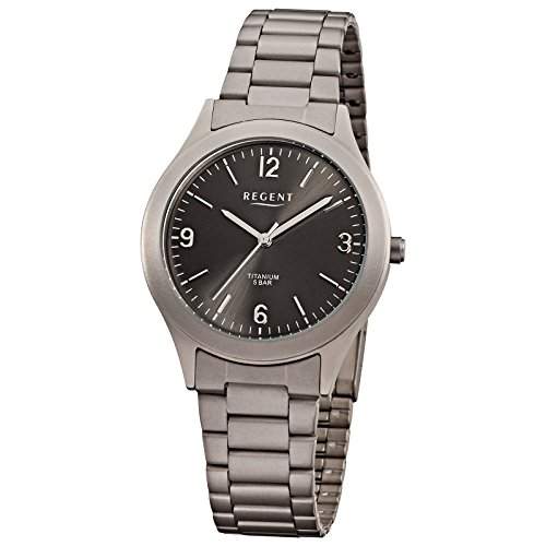 Regent Armbanduhr Titan Herrenuhren-Kollektion Herren-Uhr mit Titan Metall-Armband grau silber analoges Quarzwerk D1URF838