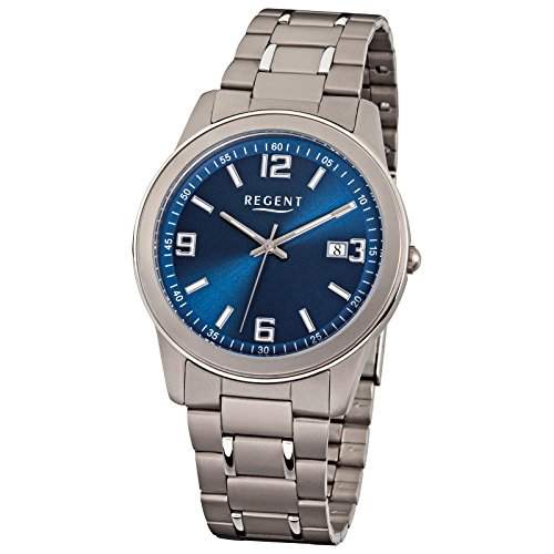 Regent Armbanduhr Titan Herrenuhren-Kollektion Herren-Uhr mit Titan Metall-Armband grau silber analoges Quarzwerk D1URF840