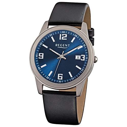 Regent Armbanduhr Titan Herrenuhren-Kollektion Herren-Uhr mit Leder-Armband schwarz analoges Quarzwerk D1URF844