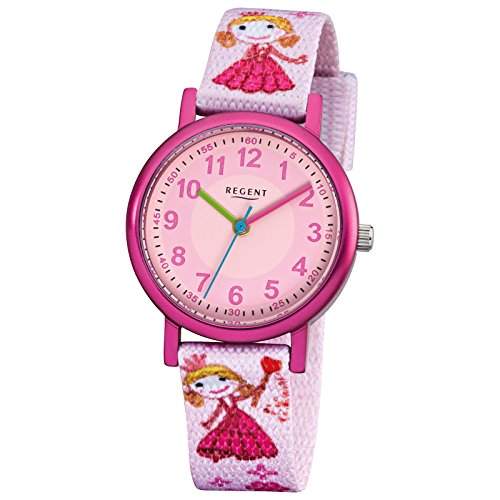 Regent Armbanduhr Kinderuhren-Kollektion Kinder-Uhr mit Textil-Armband rosa analoges Quarzwerk D1URF949
