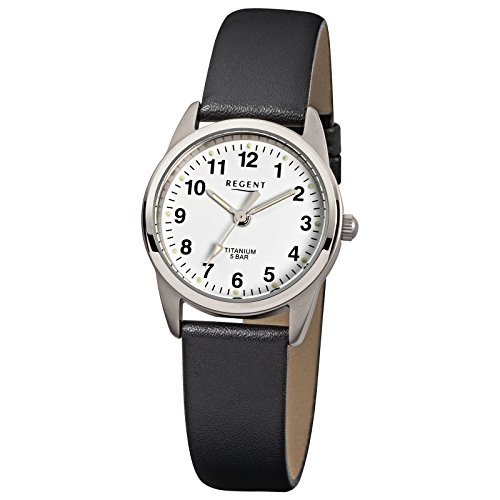 Regent Elegant Analog Leder Armband schwarz Quarz Uhr Ziffernblatt weiss URF441