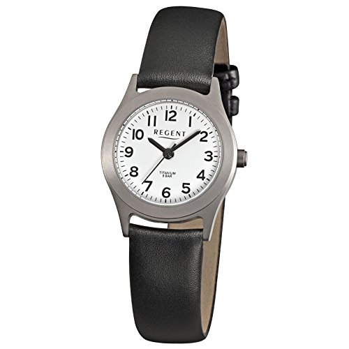 Regent Elegant Analog Leder Armband schwarz Quarz Uhr Ziffernblatt weiss URF871