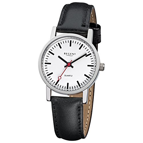 Regent Elegant Analog Leder Armband schwarz Quarz Uhr Ziffernblatt weiss URF824