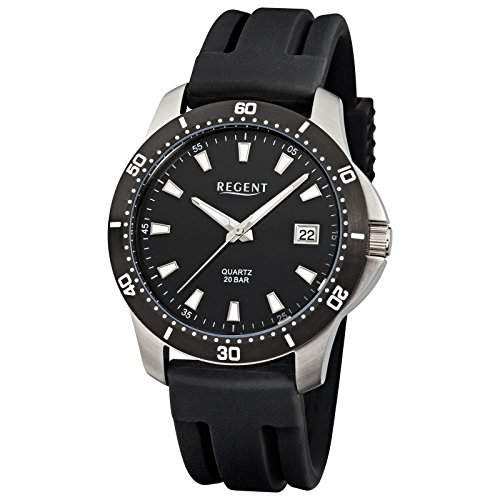 Regent Herren-Armbanduhr Sport Analog Kunststoff-Armband schwarz Quarz-Uhr Ziffernblatt schwarz URF911