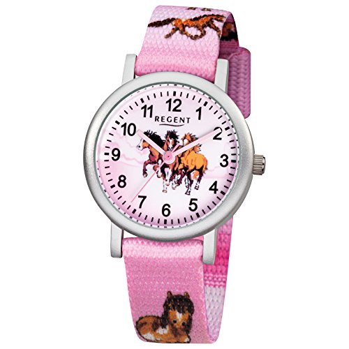 Regent Elegant Analog Textil Armband rosa Quarz Uhr Ziffernblatt weiss URF729
