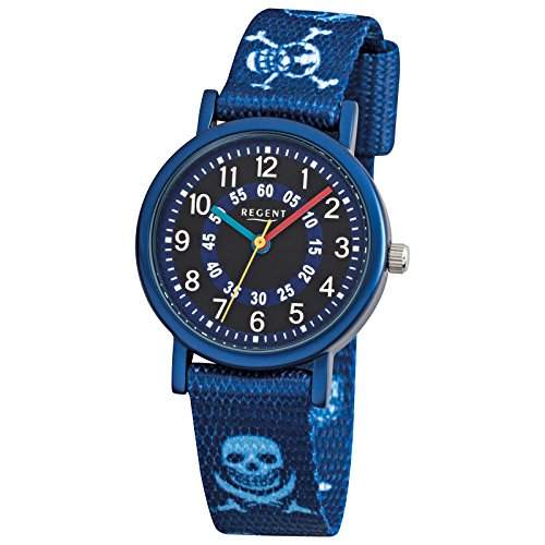 Regent Kinder-Armbanduhr Elegant Analog Textil-Armband blau Quarz-Uhr Ziffernblatt blau URF951
