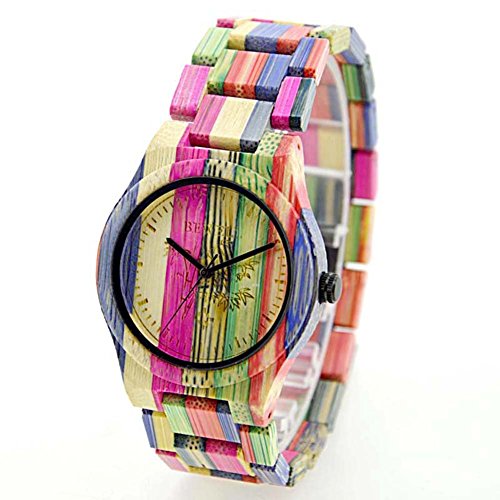 Niceshop Bambus Uhren Holzmaserung das neue Armbanduhr mit Bambus Trend Fashion Uhren fuer Mann mit Farbe