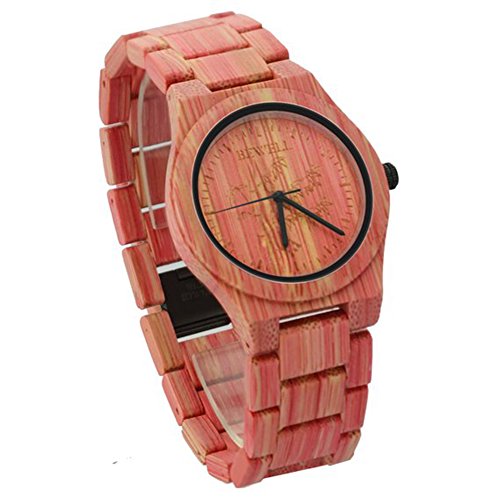 Niceshop Bambus Uhren Holzmaserung das neue Armbanduhr mit Bambus Trend Fashion Uhren fuer Mann pink