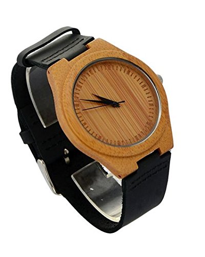 Niceshop Holz Fashion Bambus Uhr mit echtes Rindsleder Leder Band