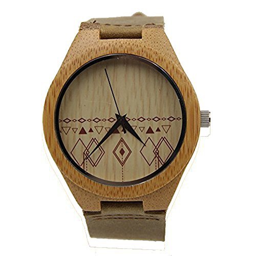 Niceshop Leder Bambus Holz Uhren Bambus Fall Quarz Handgelenk Uhren