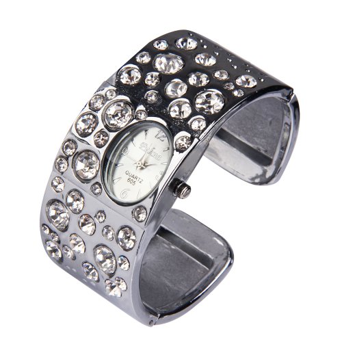 Vktech Quartz Breite Armband mit Diamante Charm Silber