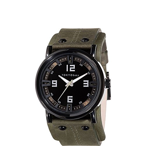 Tokyobay T2065 GR Unisex Edelstahl Archer Gruen Lederband Schwarz Zifferblatt Watch