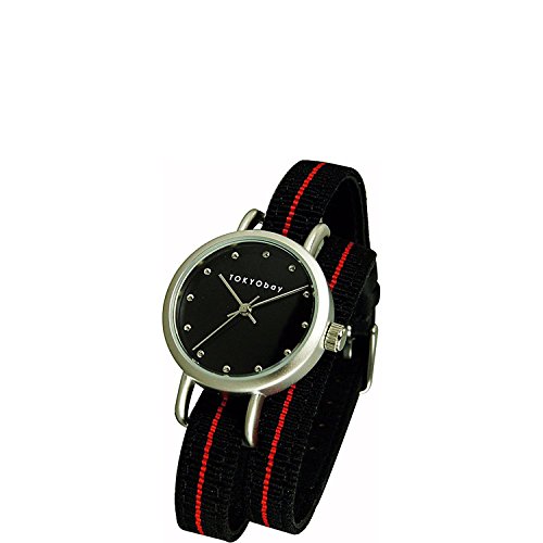 Tokyobay T233 BK Damen Edelstahl Obi Wrap schwarzes Nylon band schwarzes Zifferblatt Watch