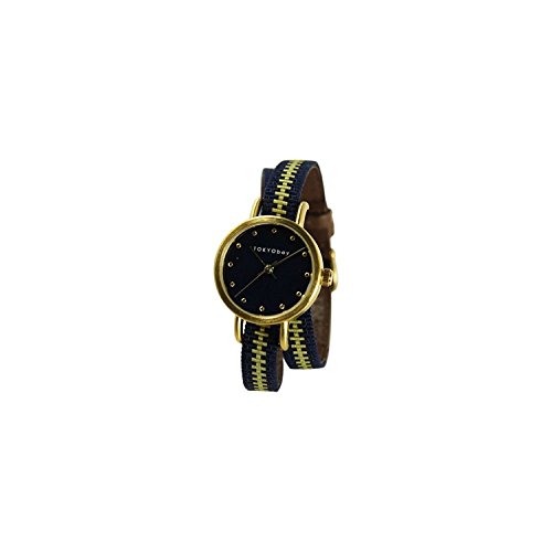 Tokyobay T233 NV Frauen Edelstahl Obi Wrap Navy Gold Nylon Band Nevy Dial Watch