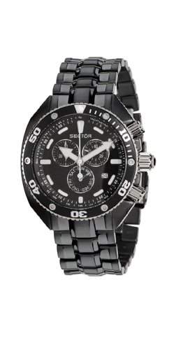 Sector Herren-Armbanduhr r3273670325 in Collection Ocean Master mit schwarzem Zifferblatt und schwarz Farbe Edelstahl vergoldet Gurt