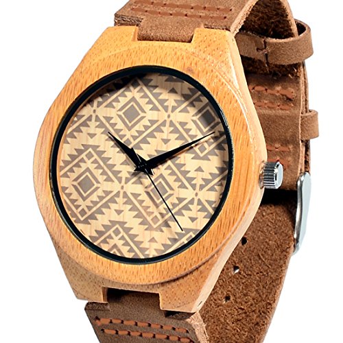 tamlee aus Holz mit echtem Braun Lederband Quarz Analog mit Hochwertiges Miyota Uhrwerk