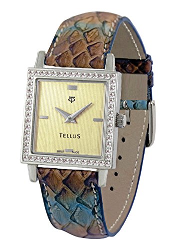 Tellus Vintage Gold Ziffernblatt Armband braun aus Echtes Pythonleder in Schweiz hergestellt T5067DI 110