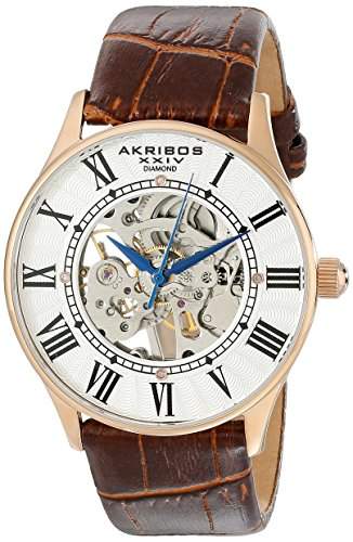 Akribos XXIV Herren Bravura Slim diamond-accented Uhr mit Lederband