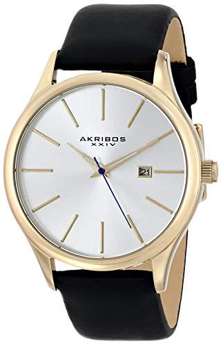 Akribos XXIV Herren s Essential Necklaces Halskette Edelstahl Armbanduhr mit schwarzem Lederband