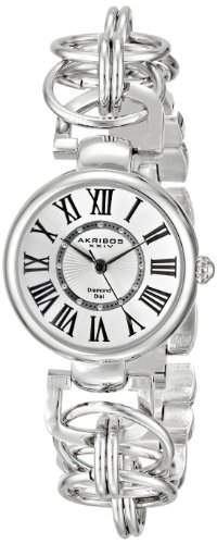 Akribos XXIV Damen-Armbanduhr Lady Diamond Swiss Quartz silberfarbenes Kette Link Armband