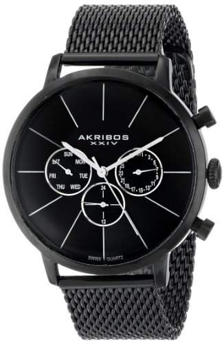 Akribos XXIV Herren s Ultimate schwarz Multifunktions Edelstahl Armbanduhr mit Mesh Armband
